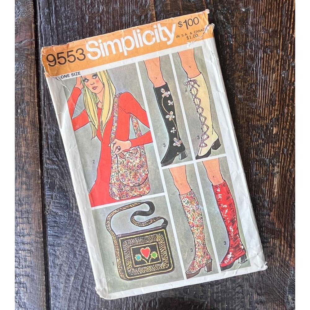Simplicity 9553 Spats and Two Bags Sewing Pattern UNCUT Vintage 1970's
